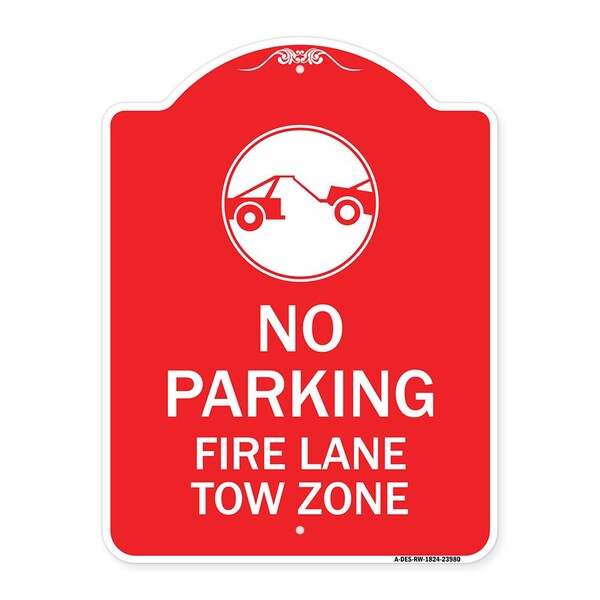 Signmission Fire Lane Tow Zone with Graphic, Red & White Aluminum Architectural Sign, 18" x 24", RW-1824-23980 A-DES-RW-1824-23980 - main